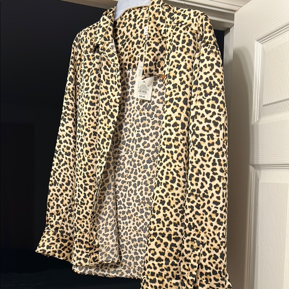 a new day Brown and Black Button Down Shirt with Leopard Print